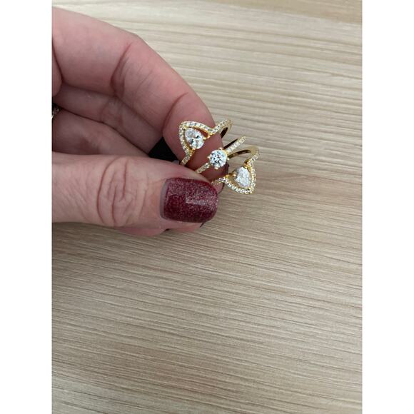 Noir CZ Three Stone Stackable Ring, Size 6 - Picture 2 of 4